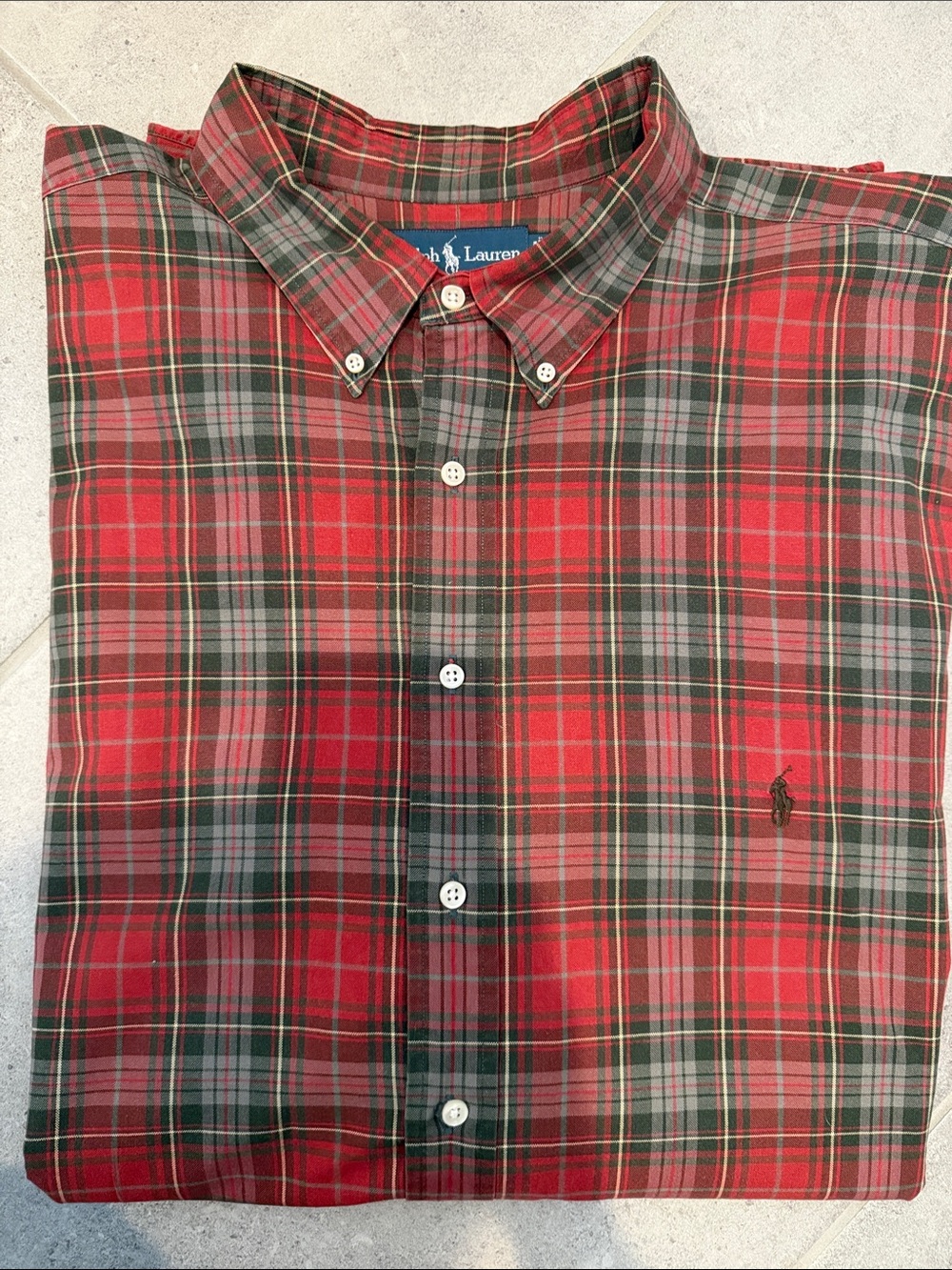 Ralph Lauren Men’s Big & Tall Button Down Shirt 3XLT Plaid Brick Red Dark Green